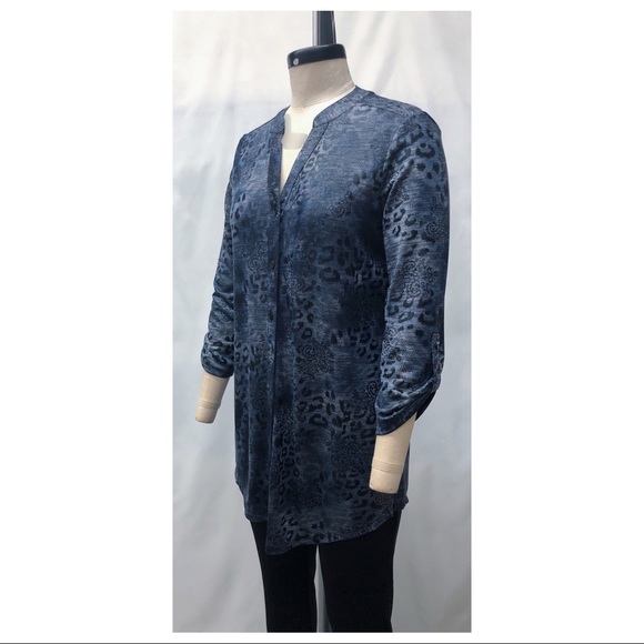 Chico's Blue Snake Print Roll Tab Blouse - Picture 3 of 14